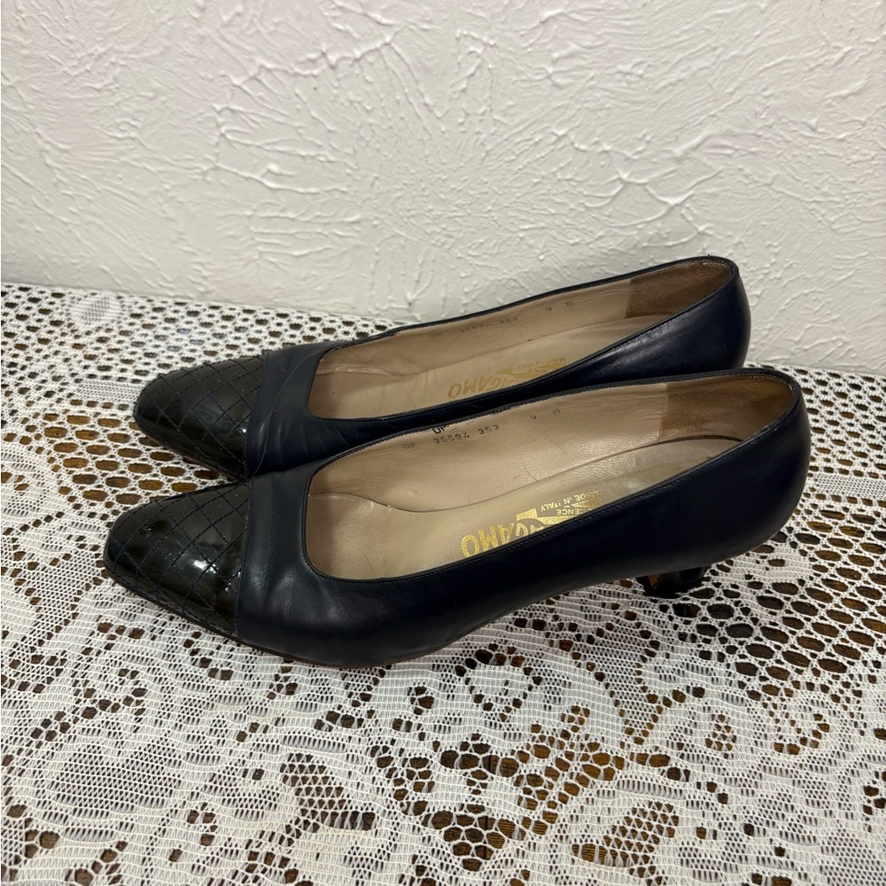 Vintage Salvatore Ferragamo Black Leather Quilted Pumps
